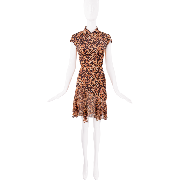 Roberto Cavalli Orange and Black Tortoise Print Collared Dress