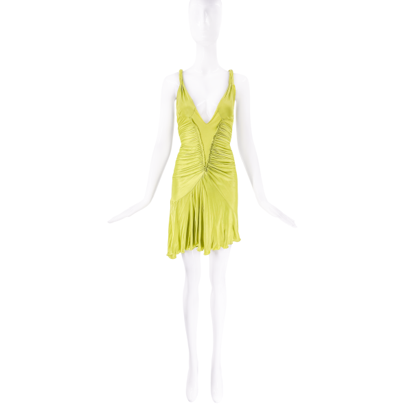 Roberto Cavalli Green Ruched Bias Cut Dress