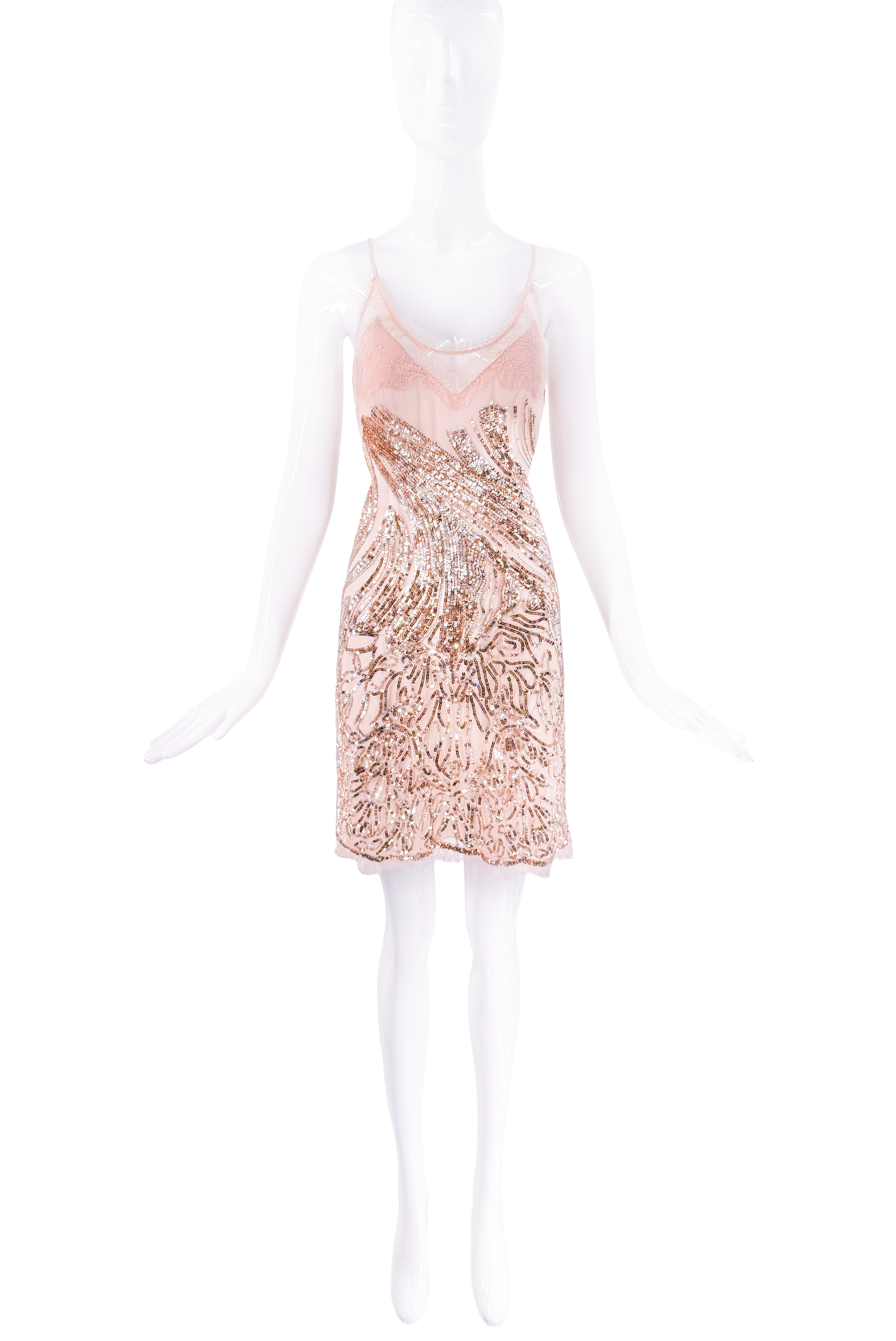 Roberto Cavalli Pink Sequin Lace Mesh Slip Mini Dress Roberto Cavalli Pink Sequin Lace Mesh Slip Mini Dress
