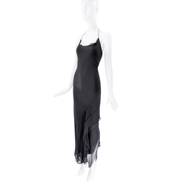 Saint Laurent Black Silk Backless Train Gown