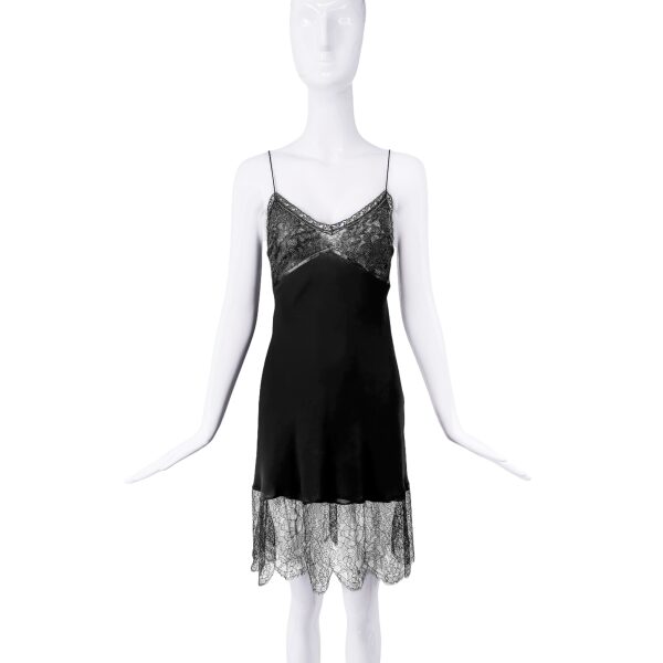 John Galliano Black Lace Slip Dress