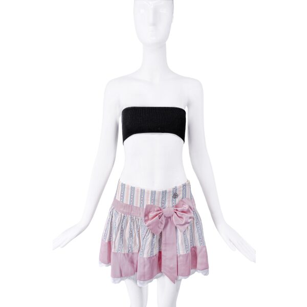 John Galliano Pink and Blue Striped Bow Babydoll Skirt