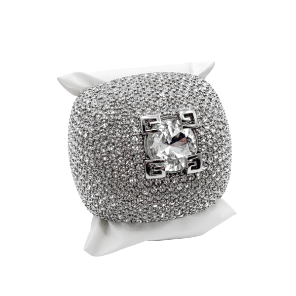 Givenchy Silver Pavé W/ Large Center Crystal Oversized Cuff Bracelet