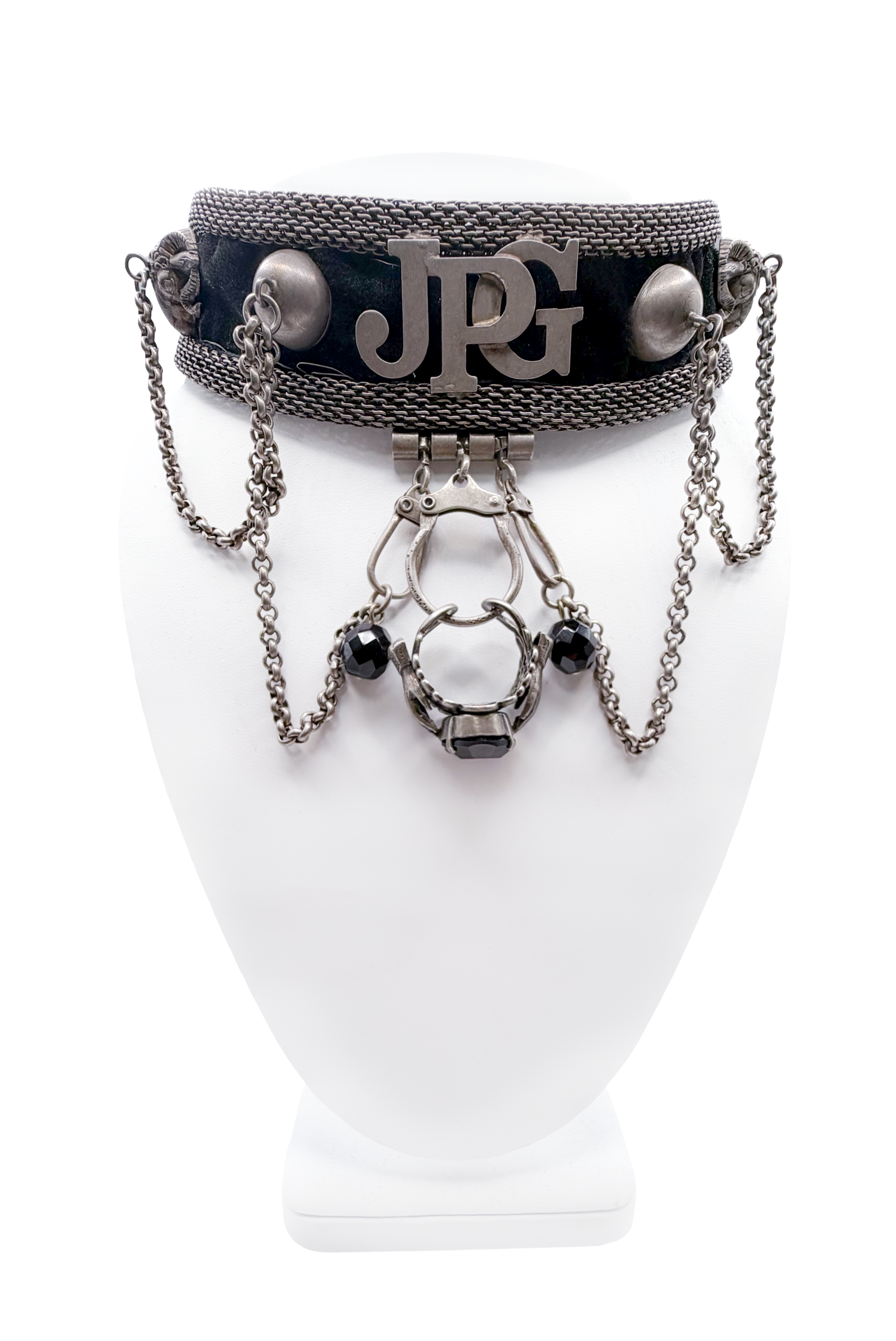 Jean Paul Gaultier Silver Draped Chains W/ Ram Embellishment and Ring Choker Jean Paul Gaultier Silver Draped Chains W/ Ram Embellishment and Ring Choker
