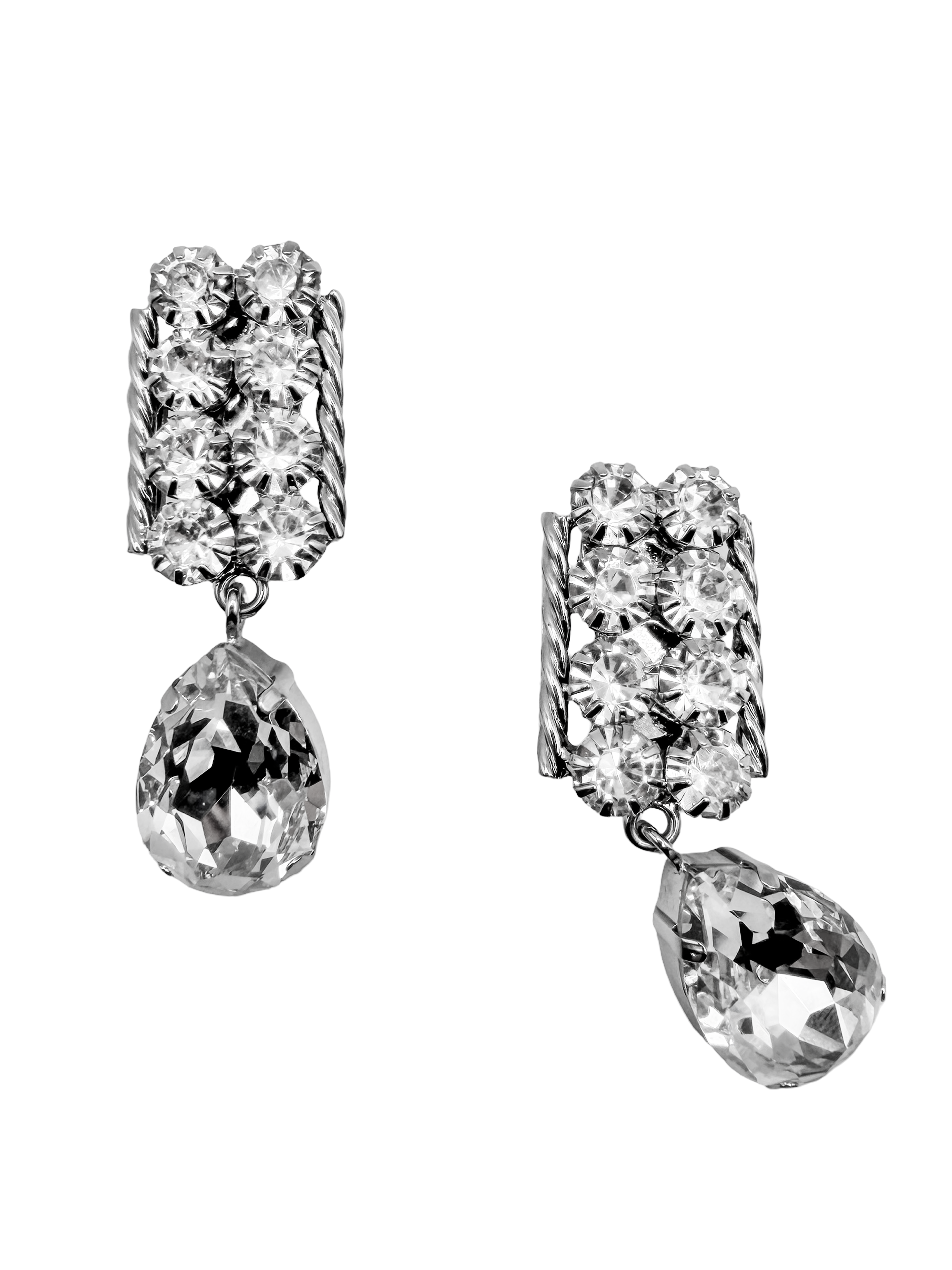 Alessandra Rich Silver Teardrop Two Row Round Crystal Earrings Alessandra Rich Silver Teardrop Two Row Round Crystal Earrings
