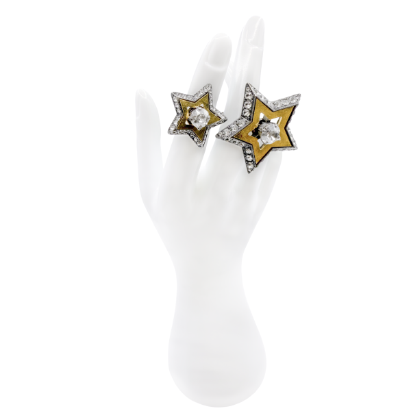 Lanvin Gold Crystal Double Finger Star Ring
