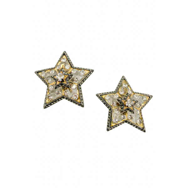 Lanvin Gold and Crystal Large Star Stud Earrings