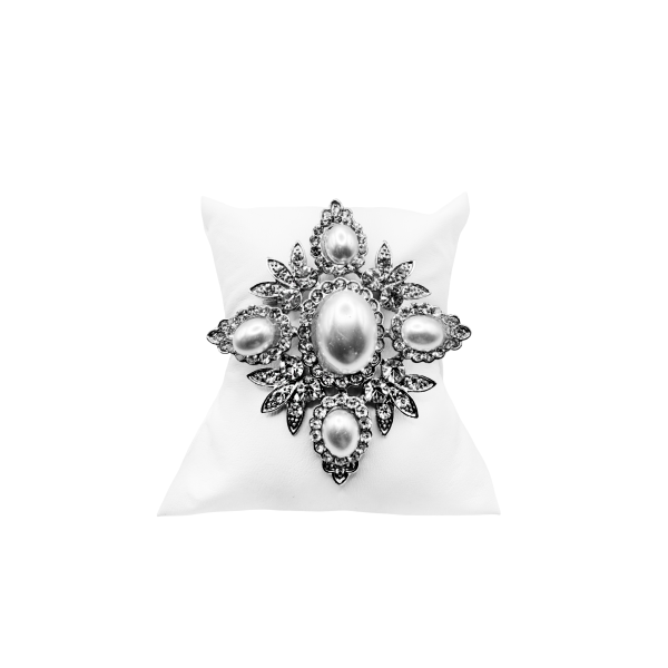 Vintage Pearl Crystal Leaf Cross Broach