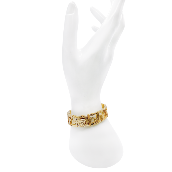 Versace Gold Logo Geometric Cuff Bracelet