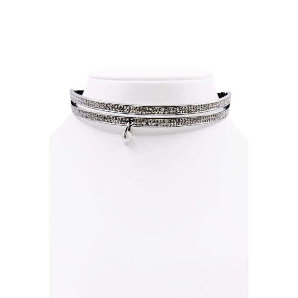 Christian Dior Blackened Silver Pavé Crystal Two Ring Choker