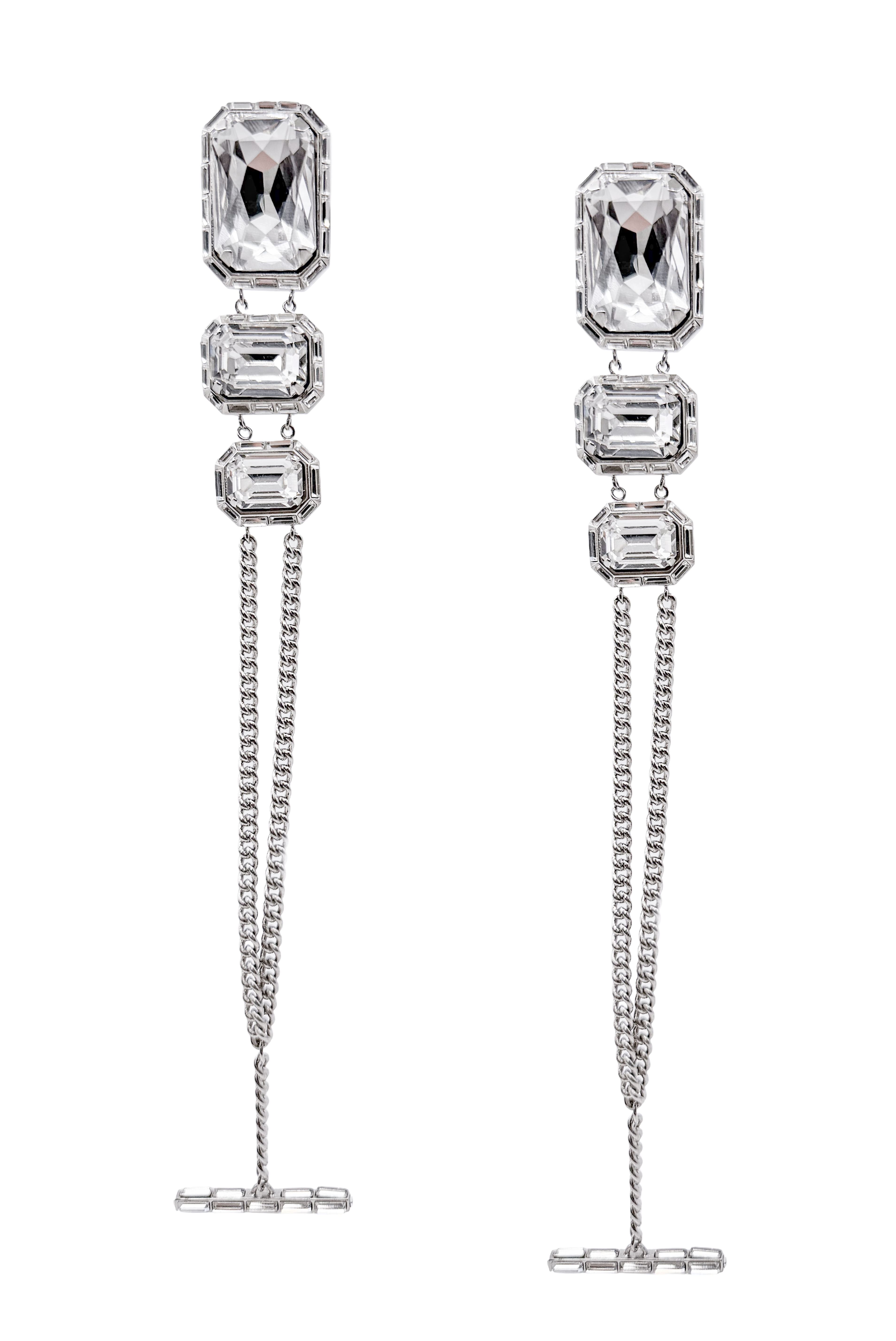 Alexandre Vauthier Silver Chunky Crystal Long Chain Drop Earrings Alexandre Vauthier Silver Chunky Crystal Long Chain Drop Earrings