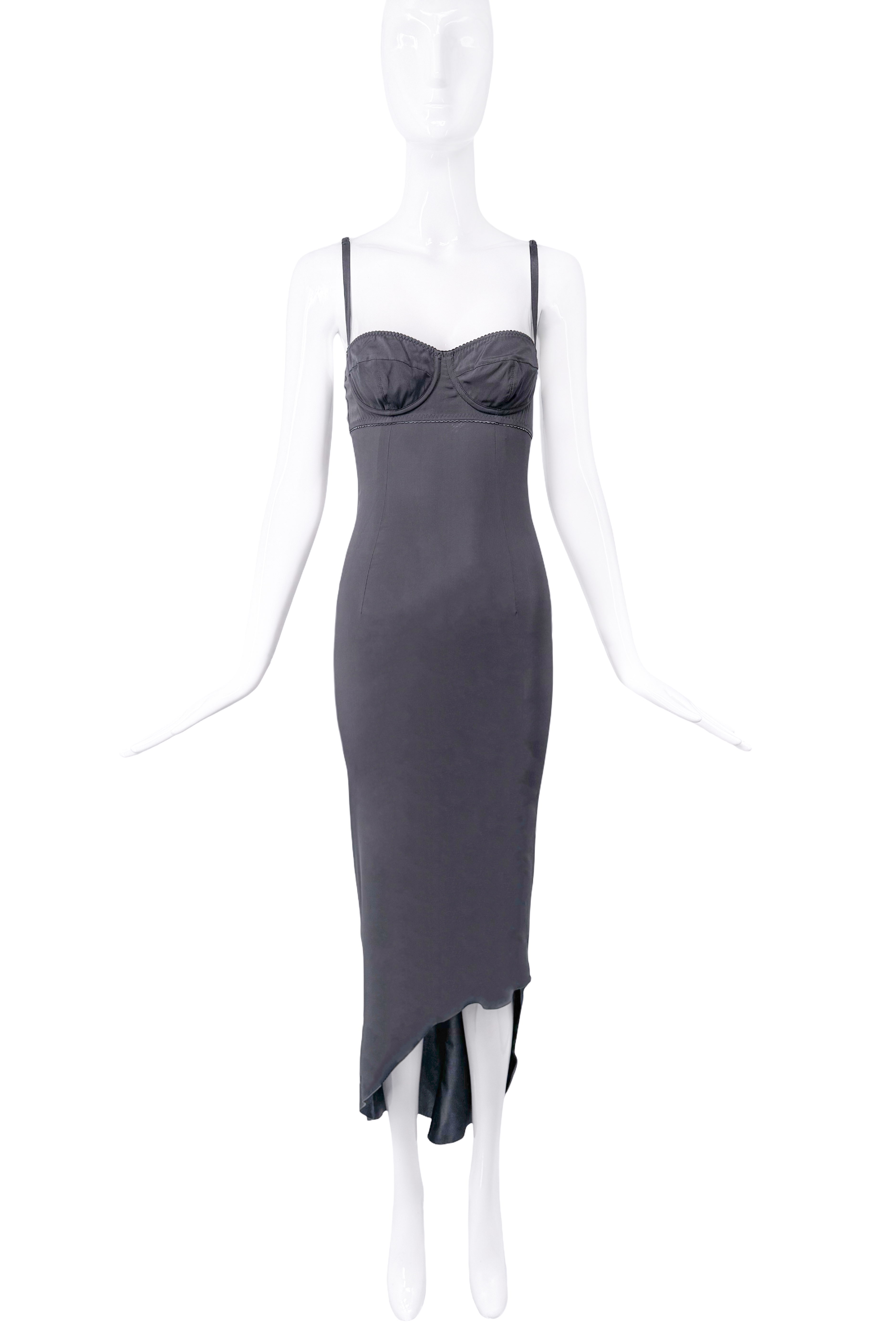 Dolce & Gabbana Dark Grey Asymmetric Slip Dress Dolce & Gabbana Dark Grey Asymmetric Slip Dress