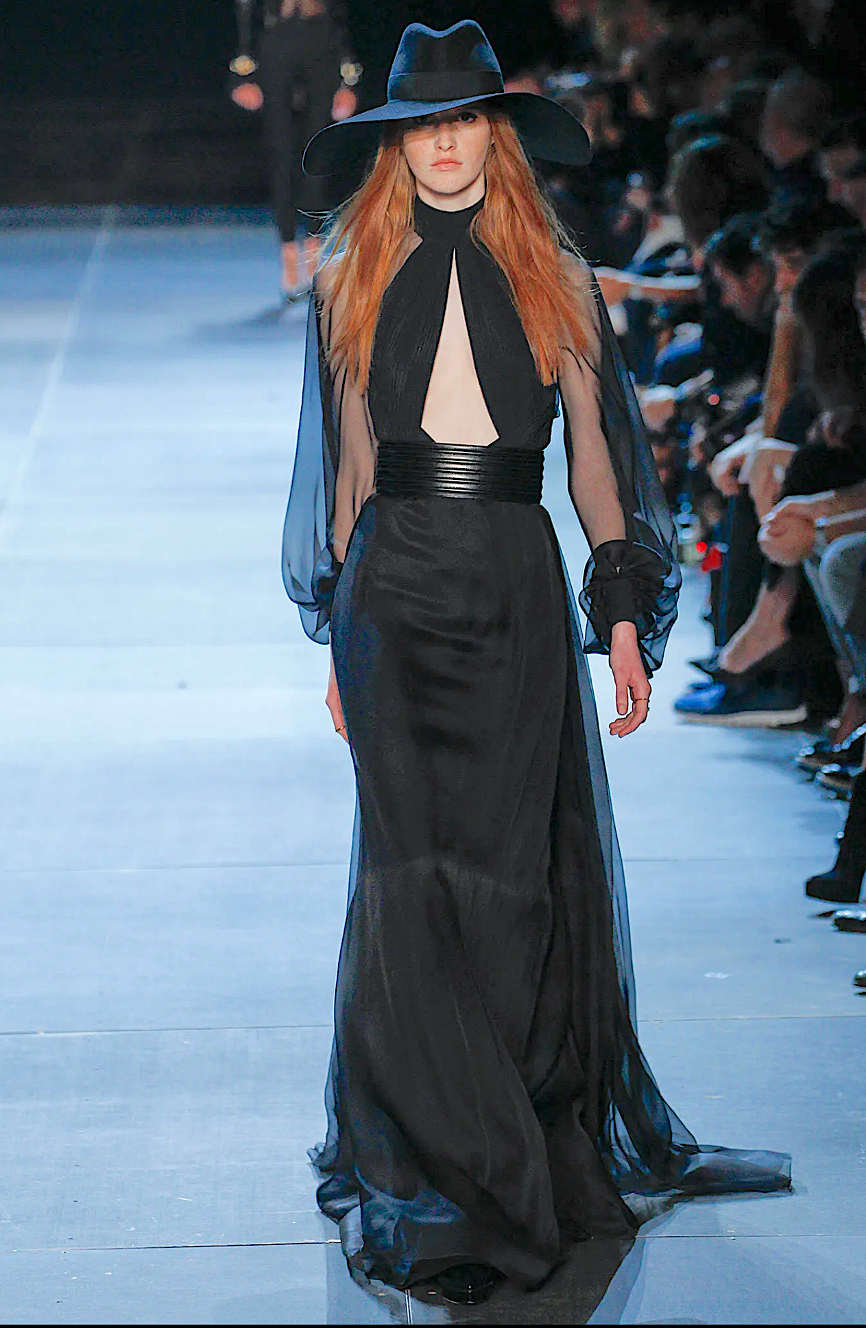 Saint Laurent Black Chiffon Halter Neck Mesh Cut Out Gown SS13 Saint Laurent Black Chiffon Halter Neck Mesh Cut Out Gown SS13
