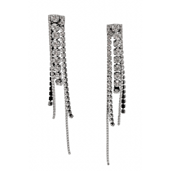 Silver & Black Pavé Crystal Fringe Drop Earrings