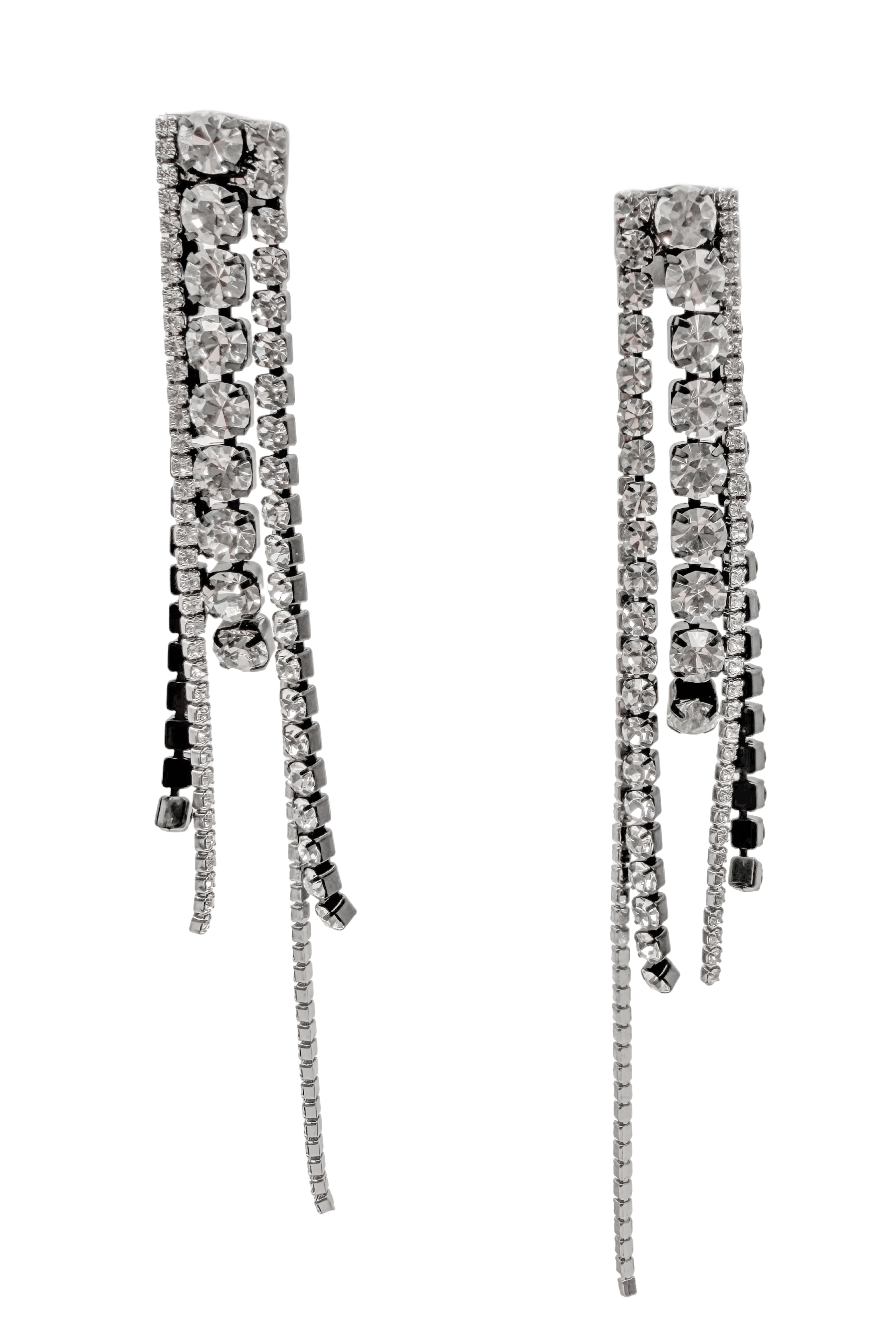 Silver & Black Pavé Crystal Fringe Drop Earrings Silver & Black Pavé Crystal Fringe Drop Earrings