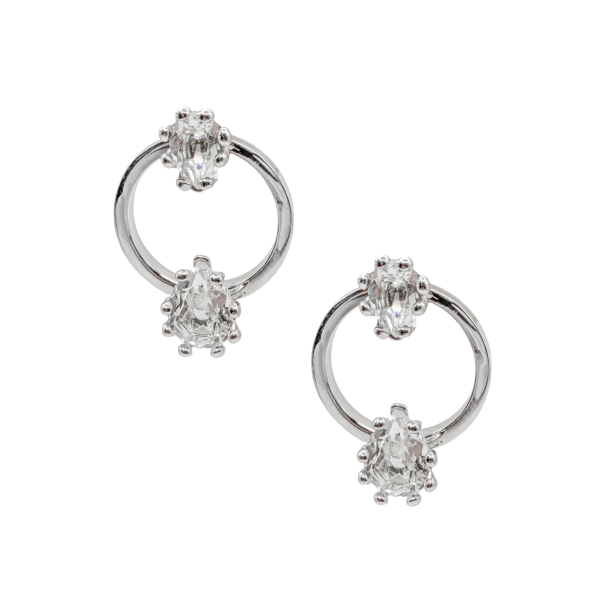 DSquared Silver Crystal Double Stacked Front Facing Hoops