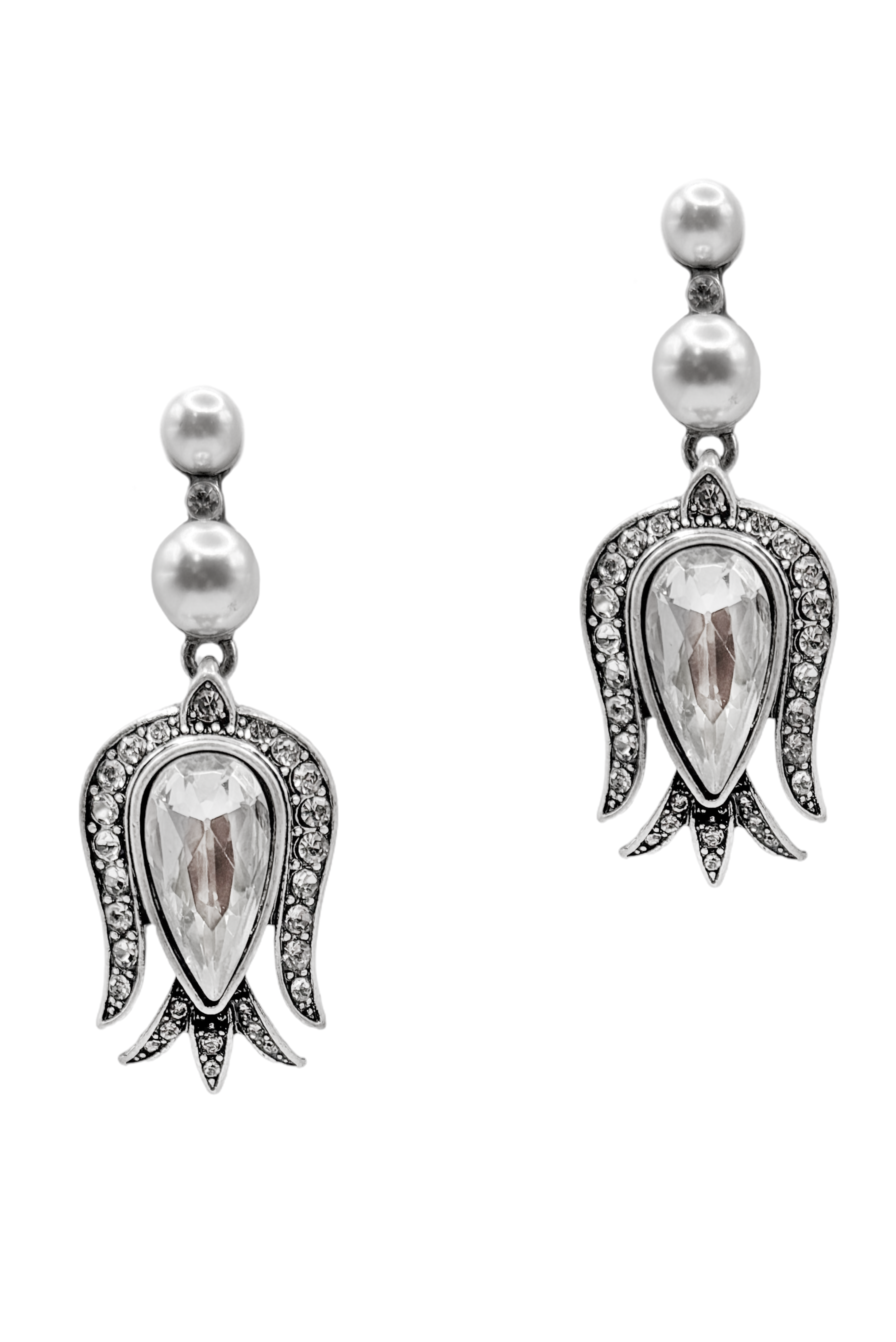 Oscar De La Renta Pearl and Pavé Crystal Drop Earrings Oscar De La Renta Pearl and Pavé Crystal Drop Earrings