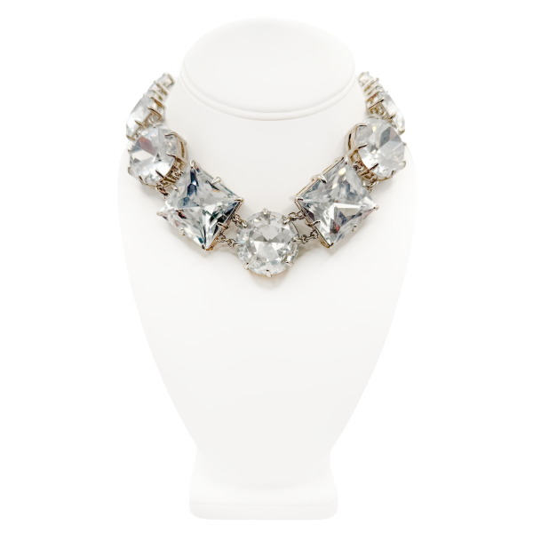 Vintage Silver Oversized Circular & Square Crystal Link Necklace
