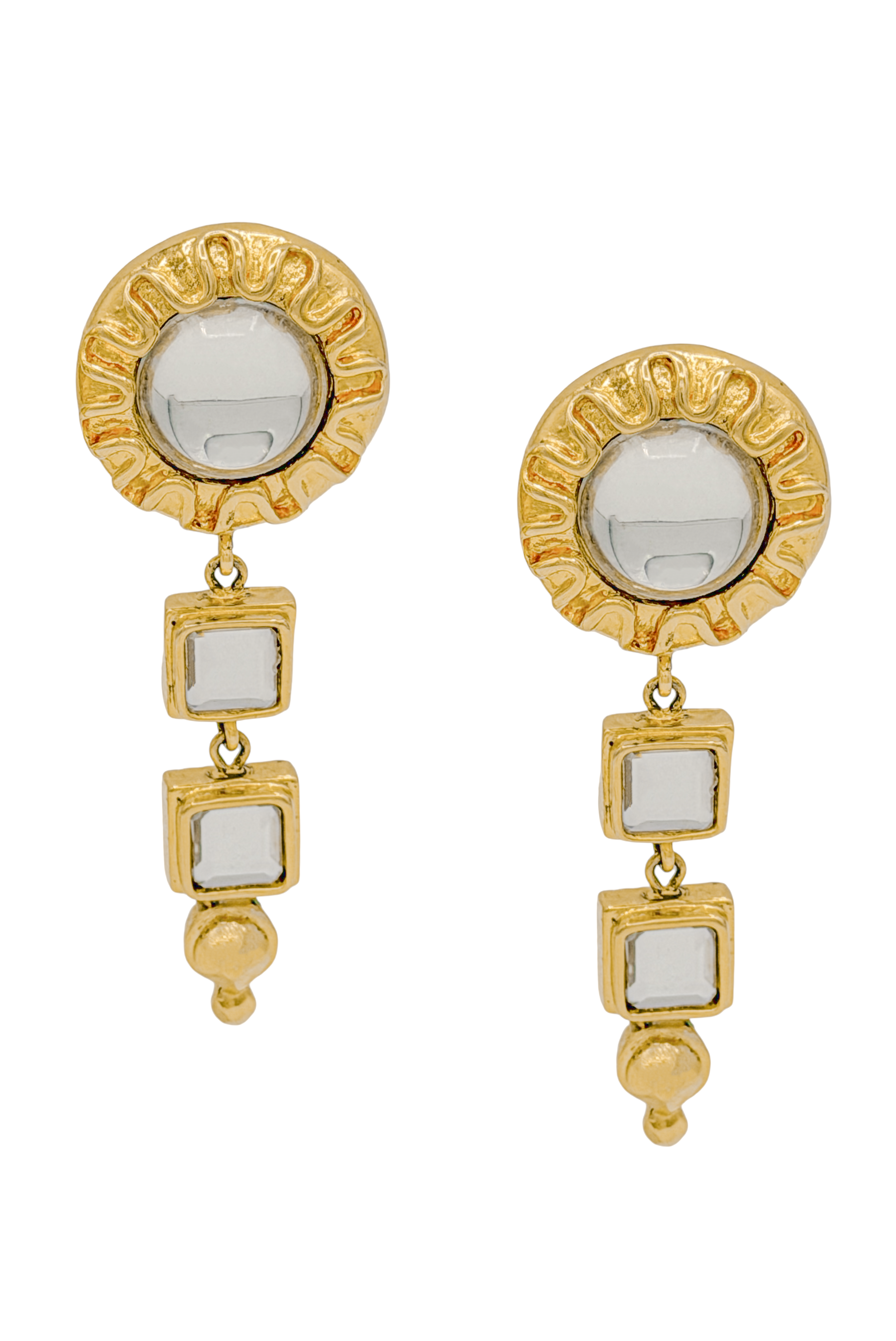 Escada Gold 80s Embellished Mirrored Rhinestone Setting Drop Earrings Escada Gold 80s Embellished Mirrored Rhinestone Setting Drop Earrings