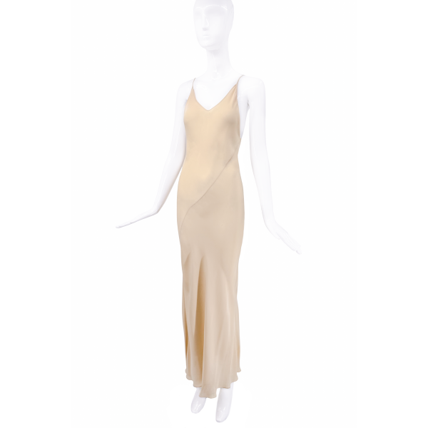 Vintage Beige Bias Cut Slip Dress Gown