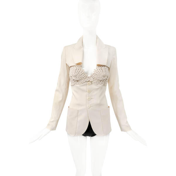 Jean Paul Gaultier Beige Crop Jacket and Crochet Top Set