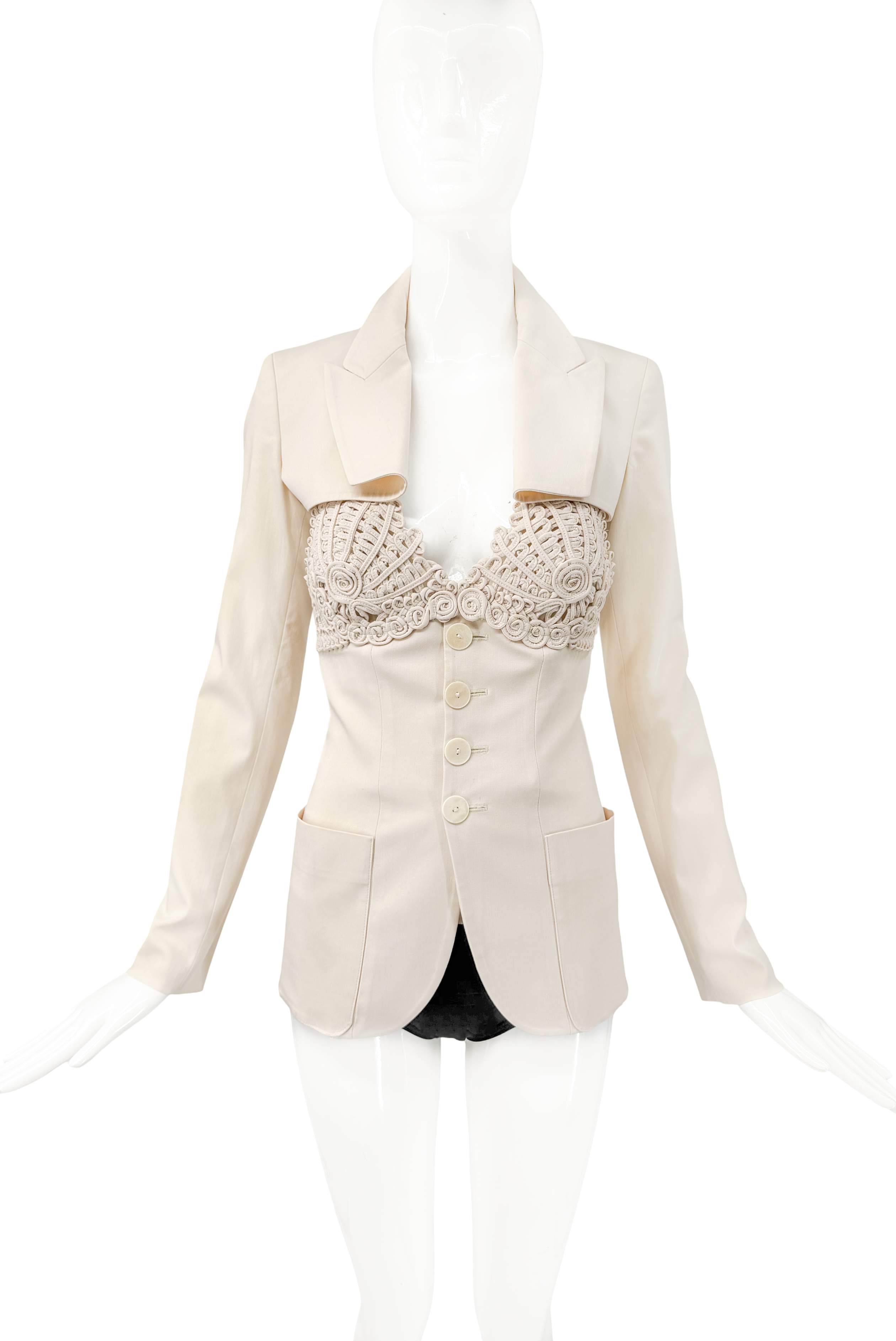 Jean Paul Gaultier Beige Crop Jacket and Crochet Top Set Jean Paul Gaultier Beige Crop Jacket and Crochet Top Set