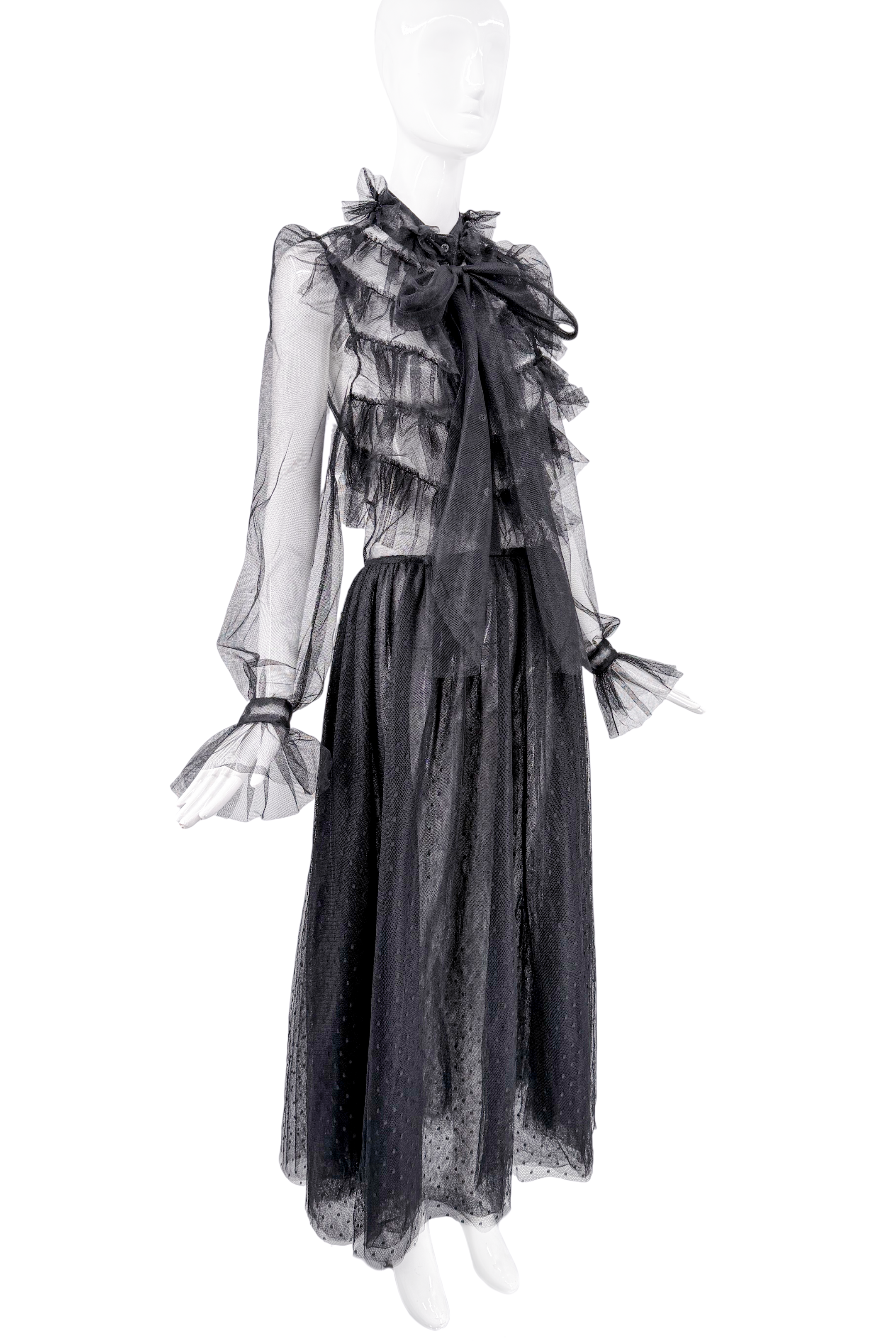 Valentino Black Mesh Ruffle Polka Dot Tie Gown Valentino Black Mesh Ruffle Polka Dot Tie Gown
