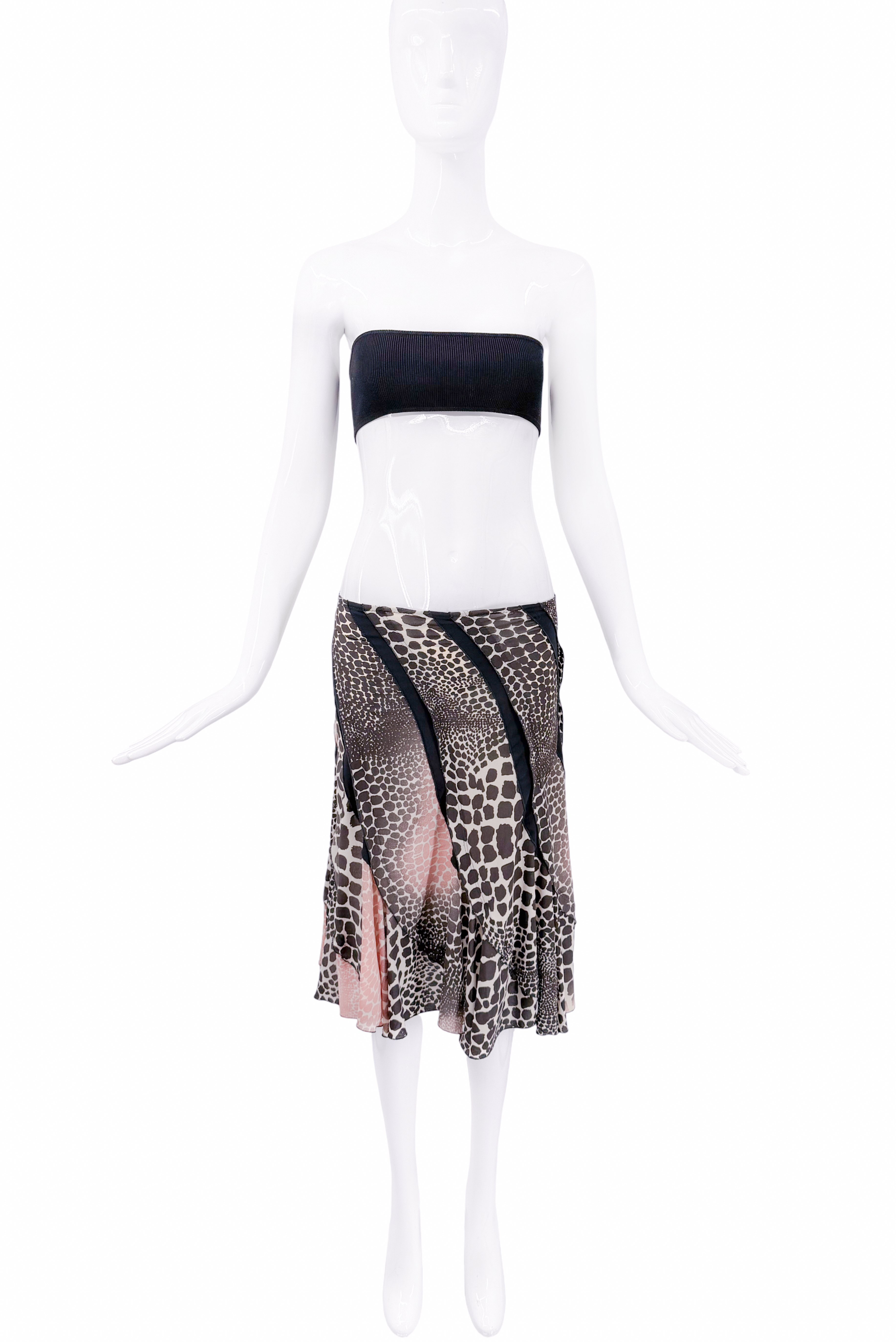 Roberto Cavalli Brown & Pink Checkered Giraffe Print Silk Midi Skirt 2003/2004 Roberto Cavalli Brown & Pink Checkered Giraffe Print Silk Midi Skirt 2003/2004