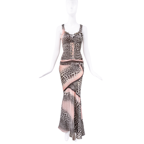 Roberto Cavalli Brown & Pink Giraffe Print Dress Set