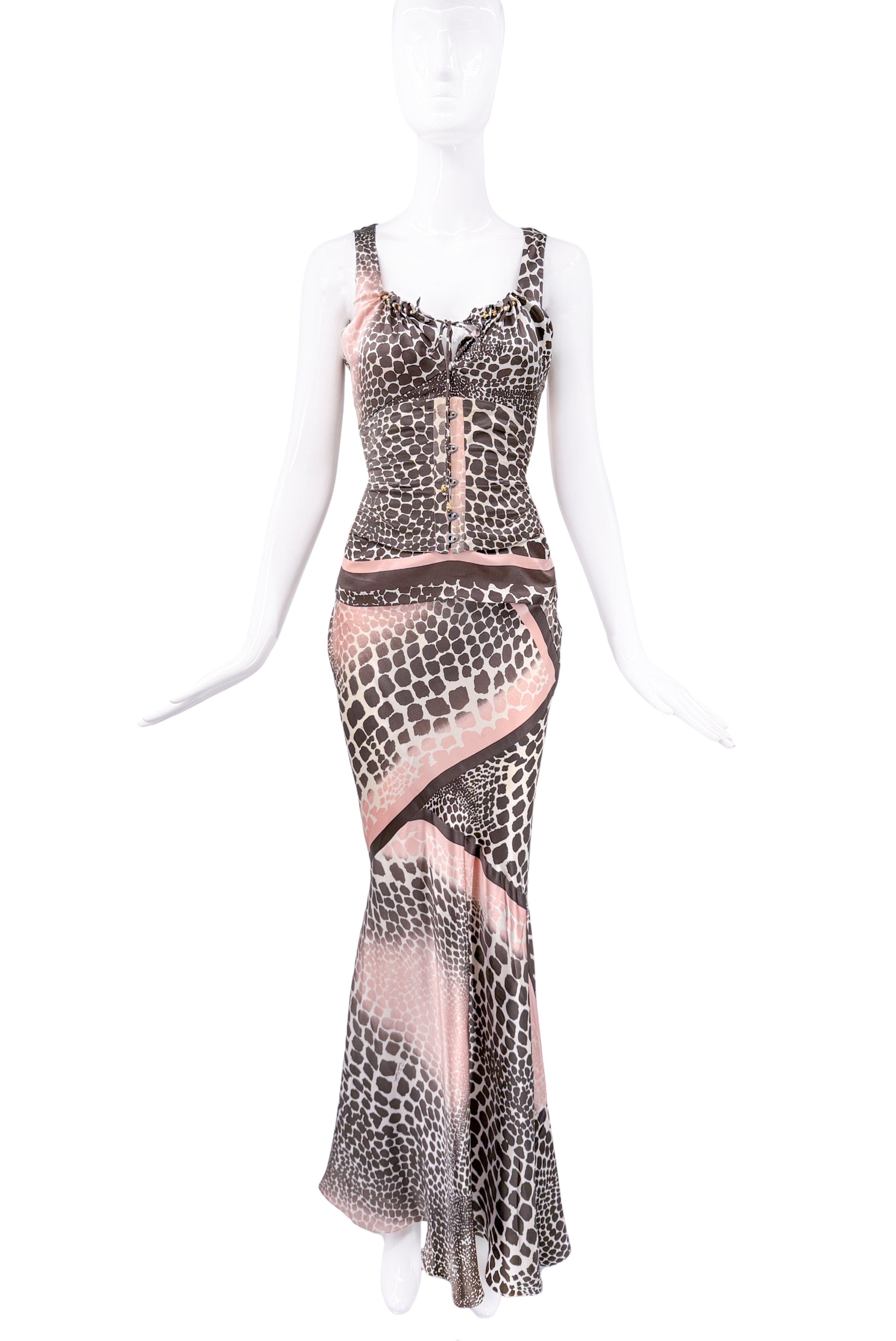 Roberto Cavalli Brown & Pink Giraffe Print Dress Set Roberto Cavalli Brown & Pink Giraffe Print Dress Set