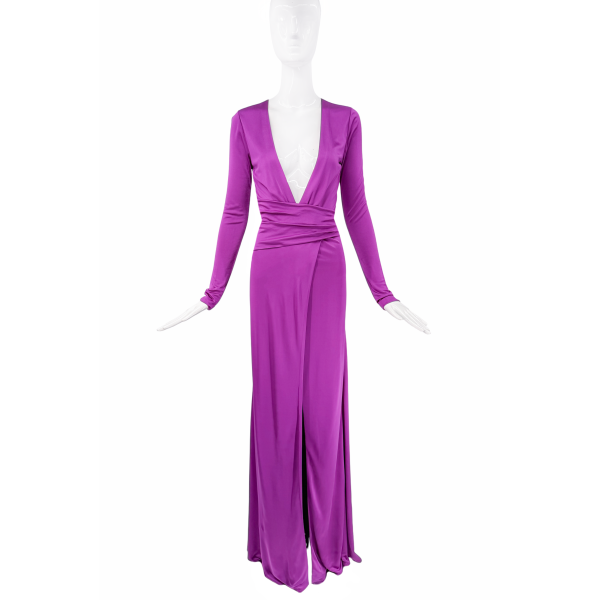 Roberto Cavalli Purple Long Sleeve Wrap Gown