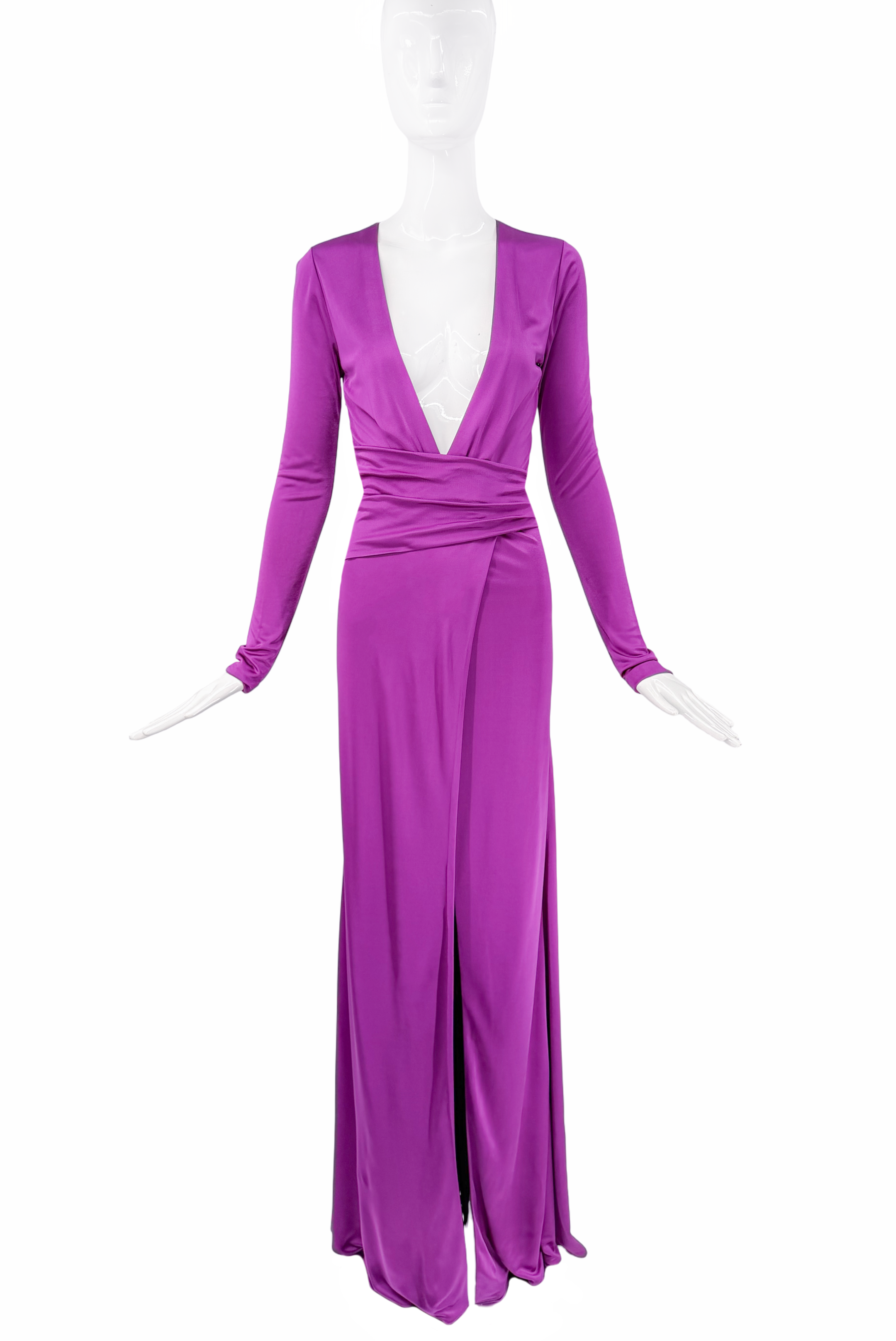 Roberto Cavalli Purple Long Sleeve Wrap Gown Roberto Cavalli Purple Long Sleeve Wrap Gown