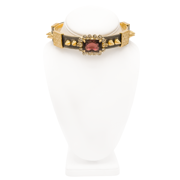 Mawi Gold Gunmetal Mesh Rhinestones and Spiked Collar