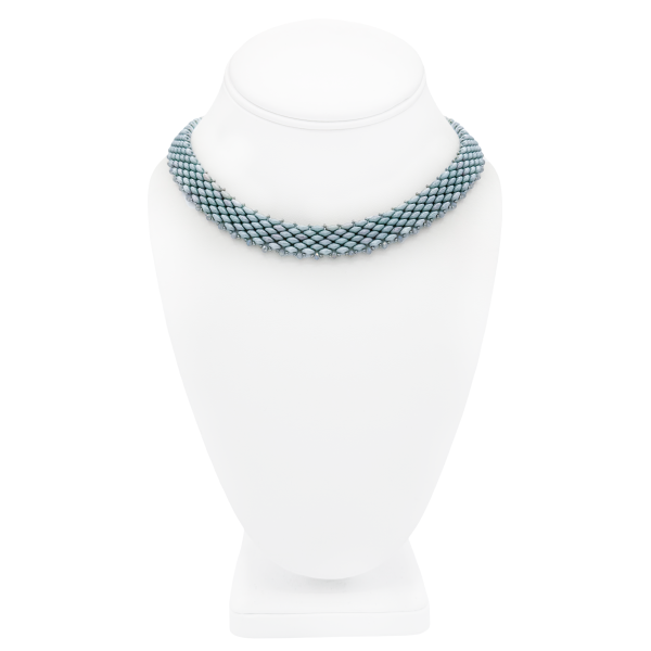 Vintage Blue Glass Beads Stitched Necklace