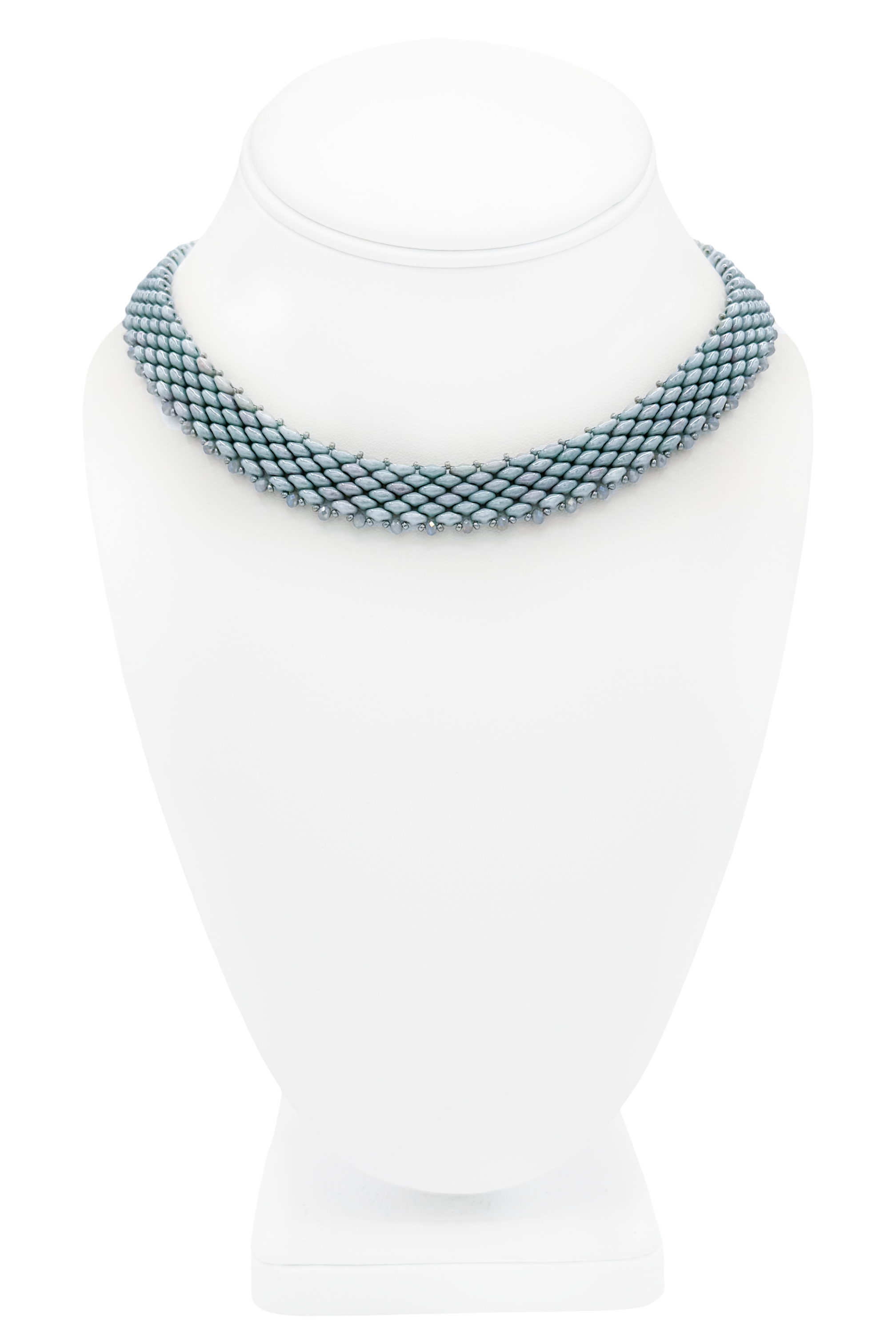 Vintage Blue Glass Beads Stitched Necklace Vintage Blue Glass Beads Stitched Necklace