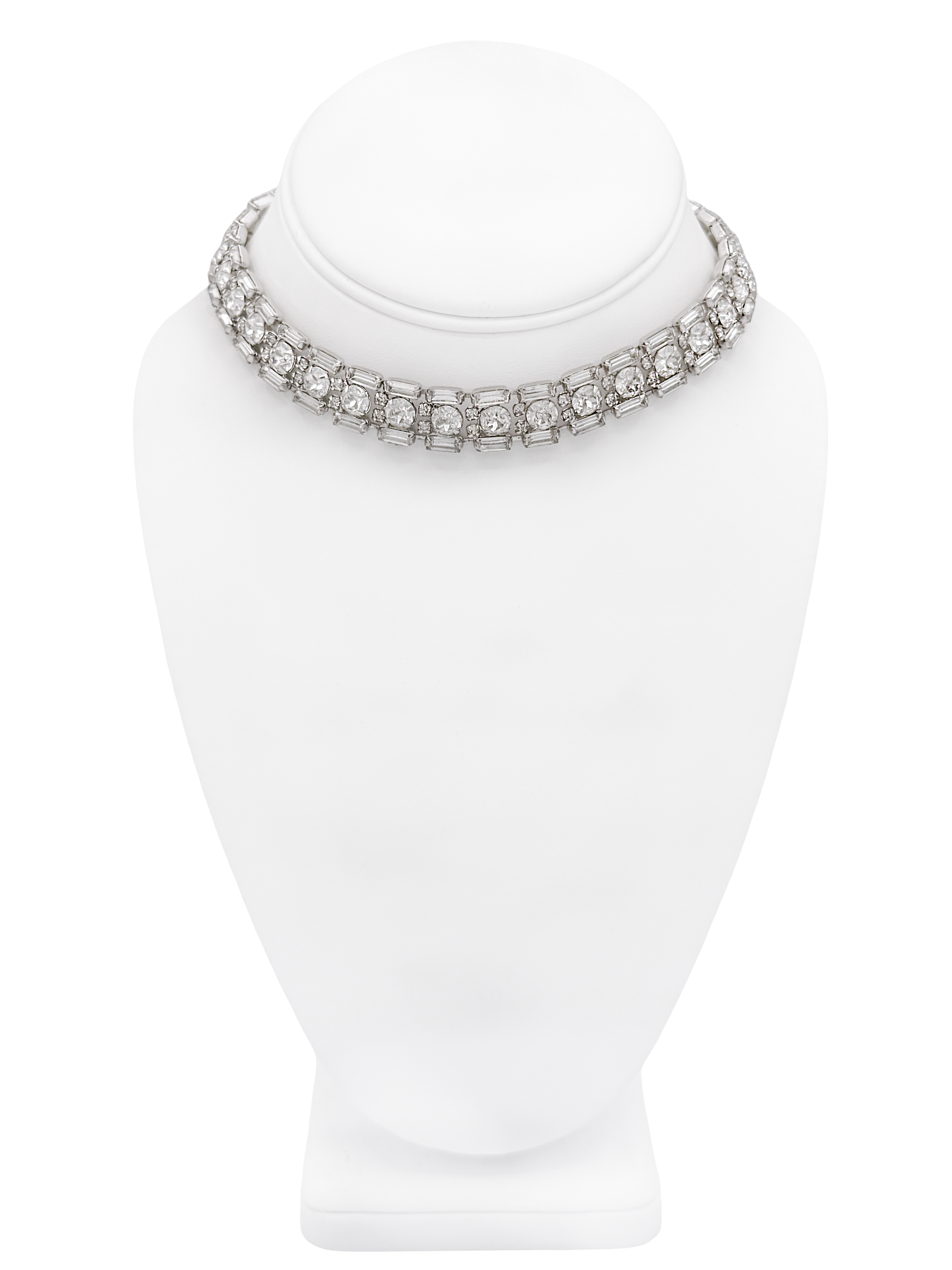Vintage Silver Crystal Link Collar Necklace Vintage Silver Crystal Link Collar Necklace