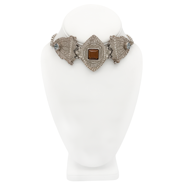 Jean Paul Gaultier Silver Embellished Geometric Rhinestone Collar Necklace
