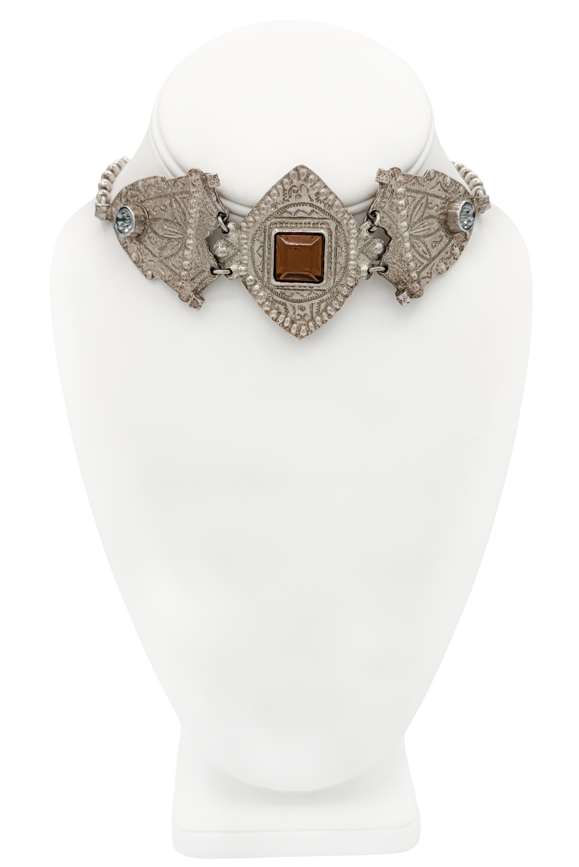 Jean Paul Gaultier Silver Embellished Geometric Rhinestone Collar Necklace Jean Paul Gaultier Silver Embellished Geometric Rhinestone Collar Necklace