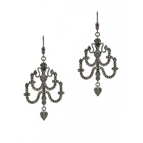 Jean Paul Gaultier Silver Embellished Rhinestone Chandelier Heart Earrings
