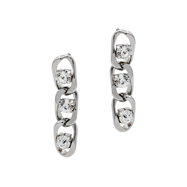 Vintage Silver Chain Link Crystal Drop Earrings