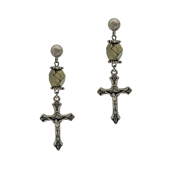 Givenchy Silver and Pyrite Embellished Cross Drop Earrings