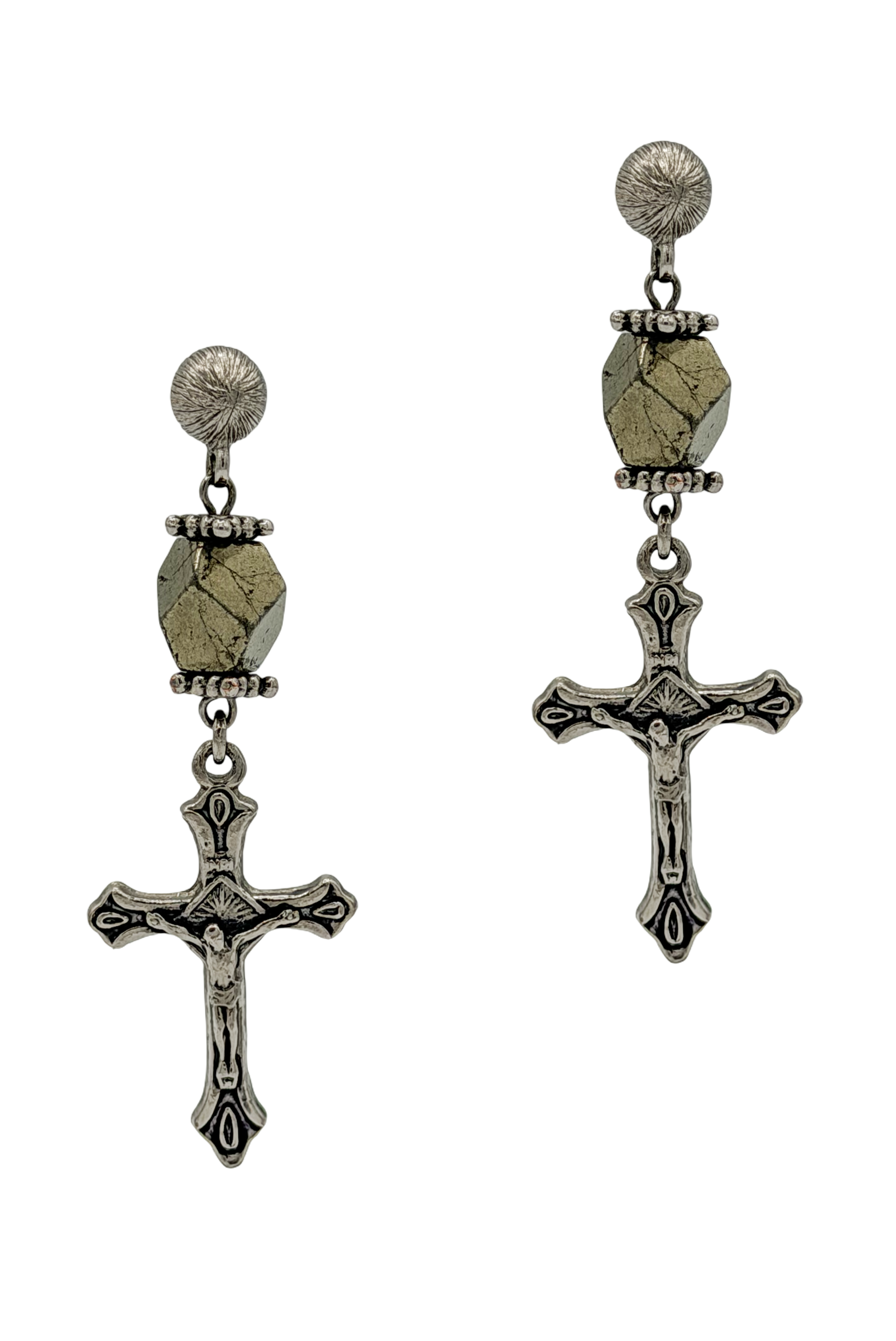 Givenchy Silver and Pyrite Embellished Cross Drop Earrings Givenchy Silver and Pyrite Embellished Cross Drop Earrings