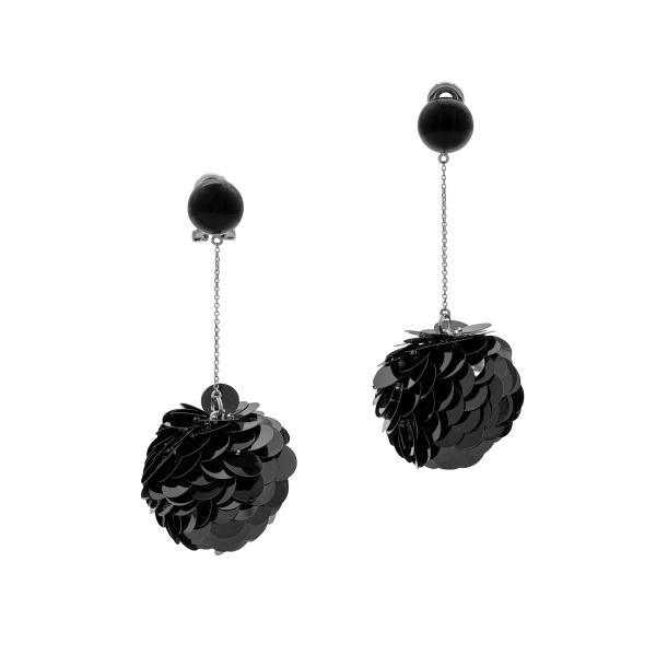 Prada Black Sequin Flower Chain Drop Earrings
