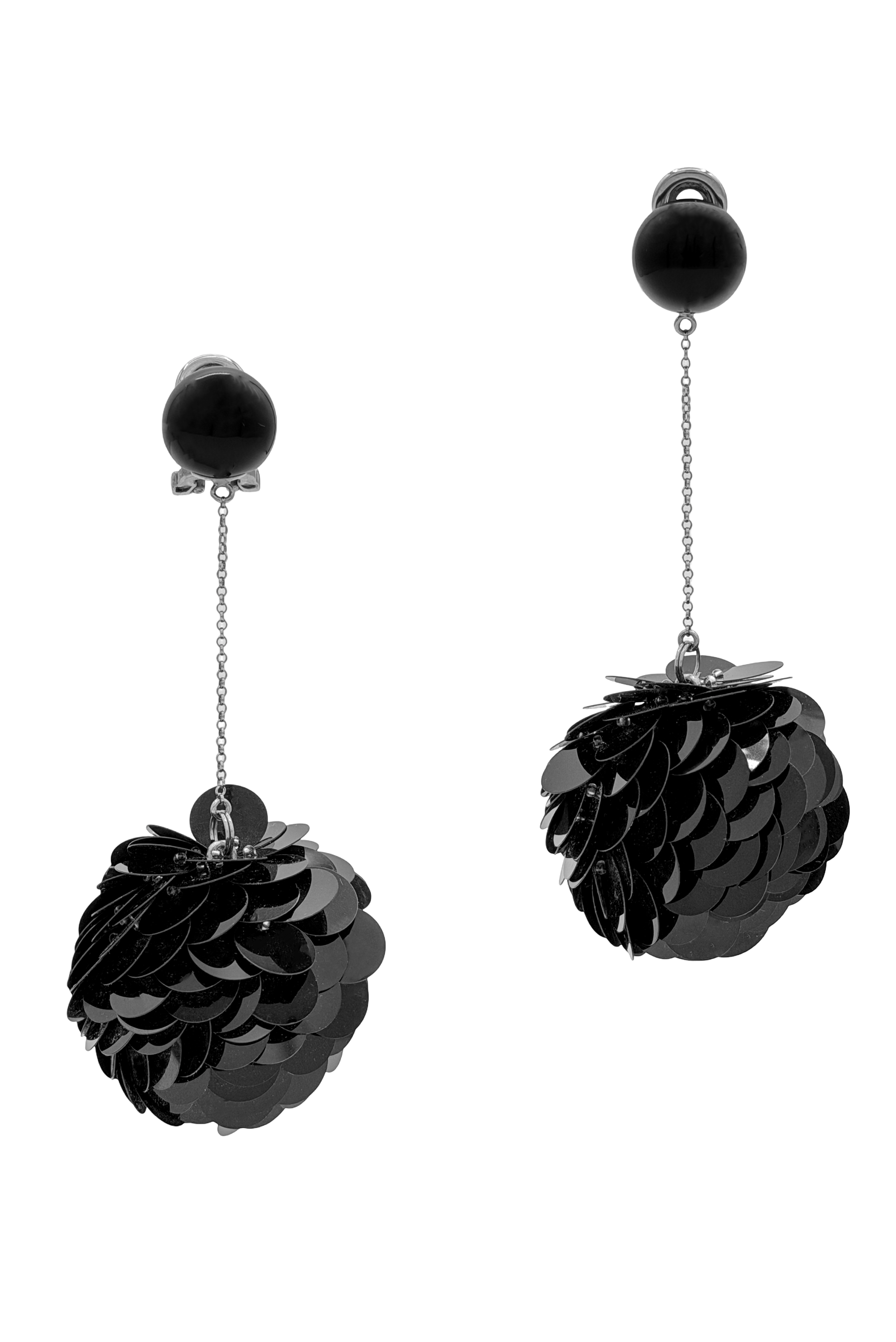 Prada Black Sequin Flower Chain Drop Earrings Prada Black Sequin Flower Chain Drop Earrings