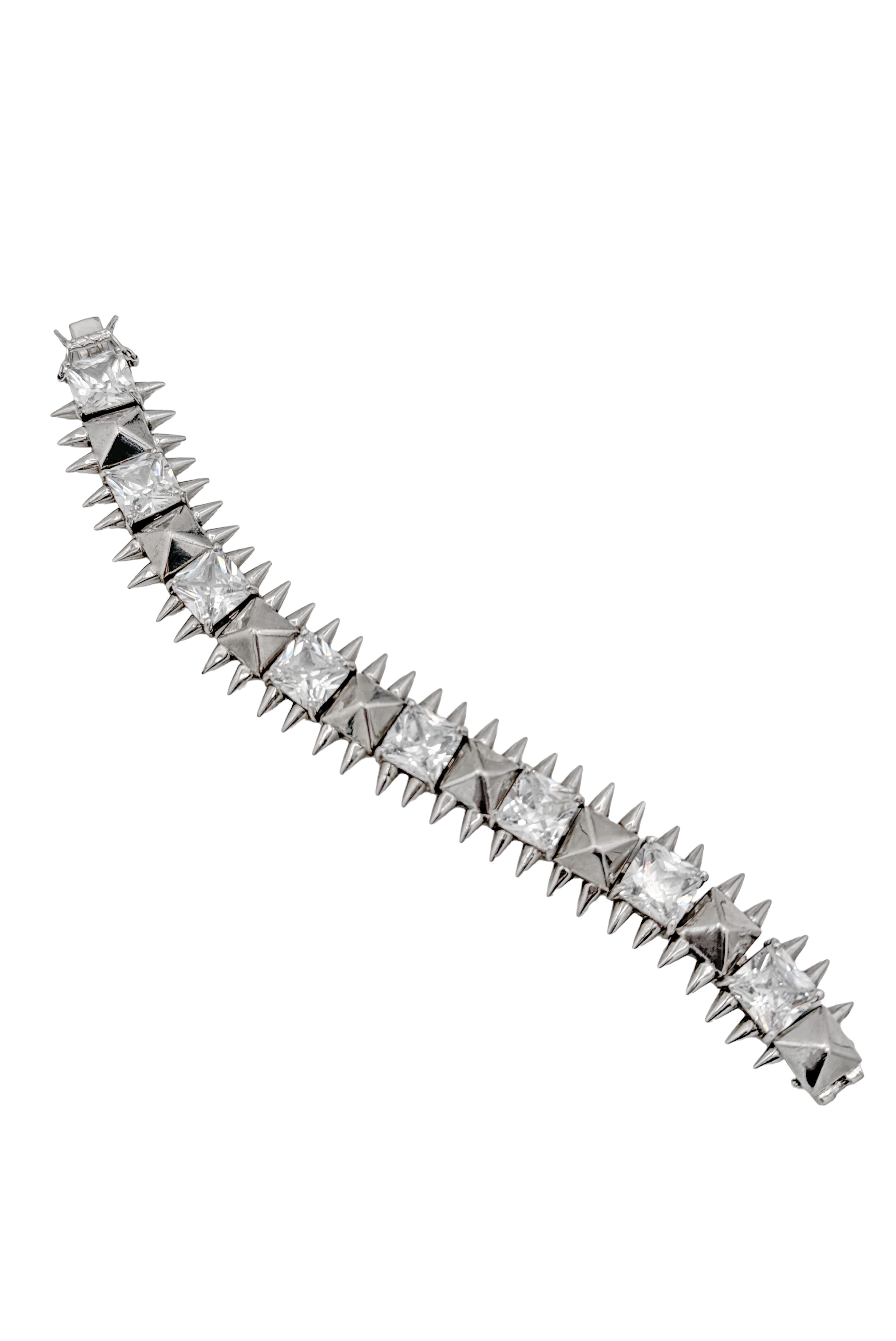 Noir Silver Pyramid Spike and Rhinestone Link Bracelet Noir Silver Pyramid Spike and Rhinestone Link Bracelet