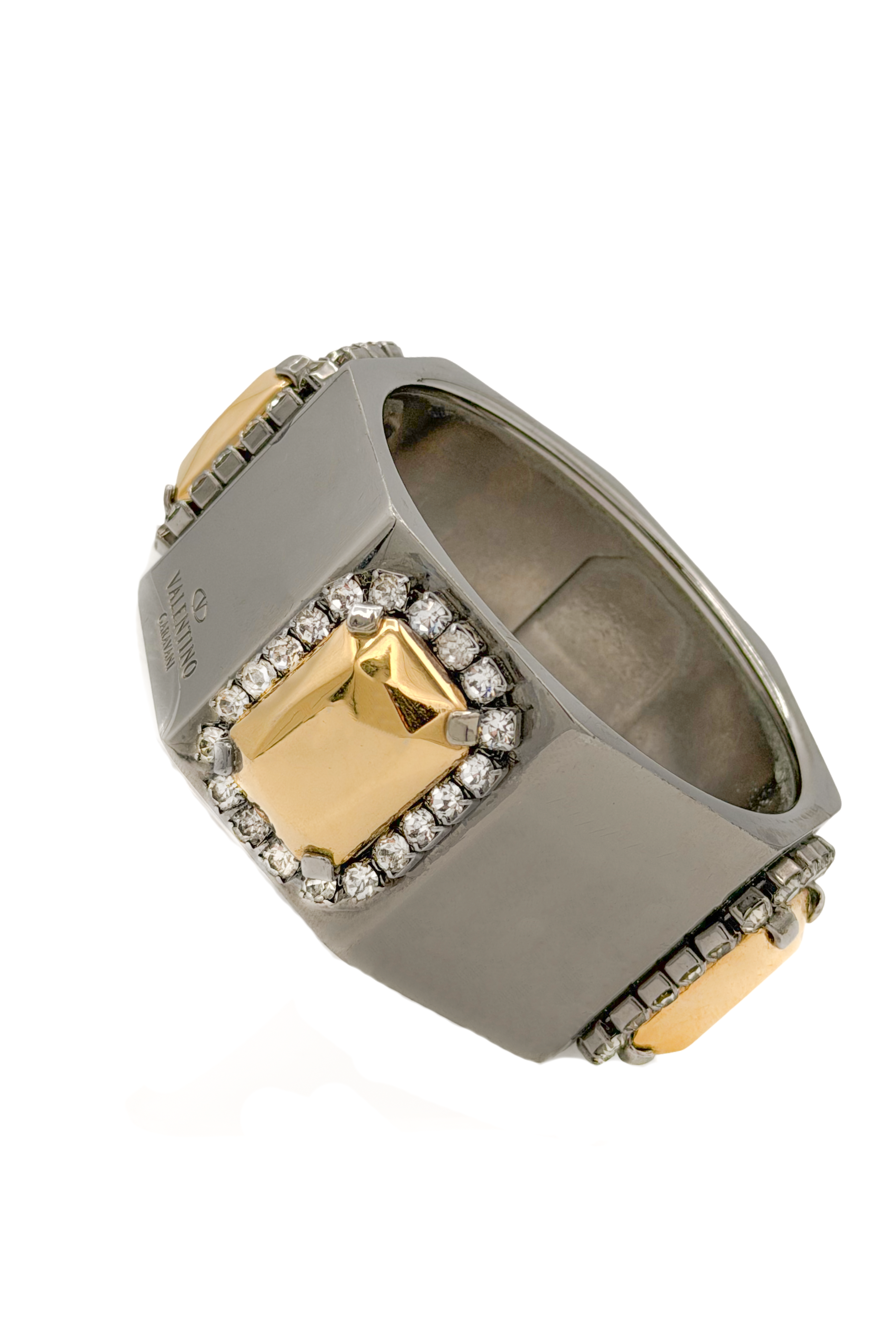 Valentino Gunmetal With Gold and Clear Rhinestones Cuff Bracelet Valentino Gunmetal With Gold and Clear Rhinestones Cuff Bracelet