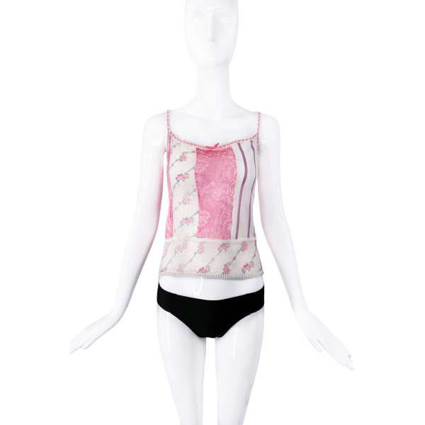 John Galliano Multi Color Floral Print Lace Tank Top