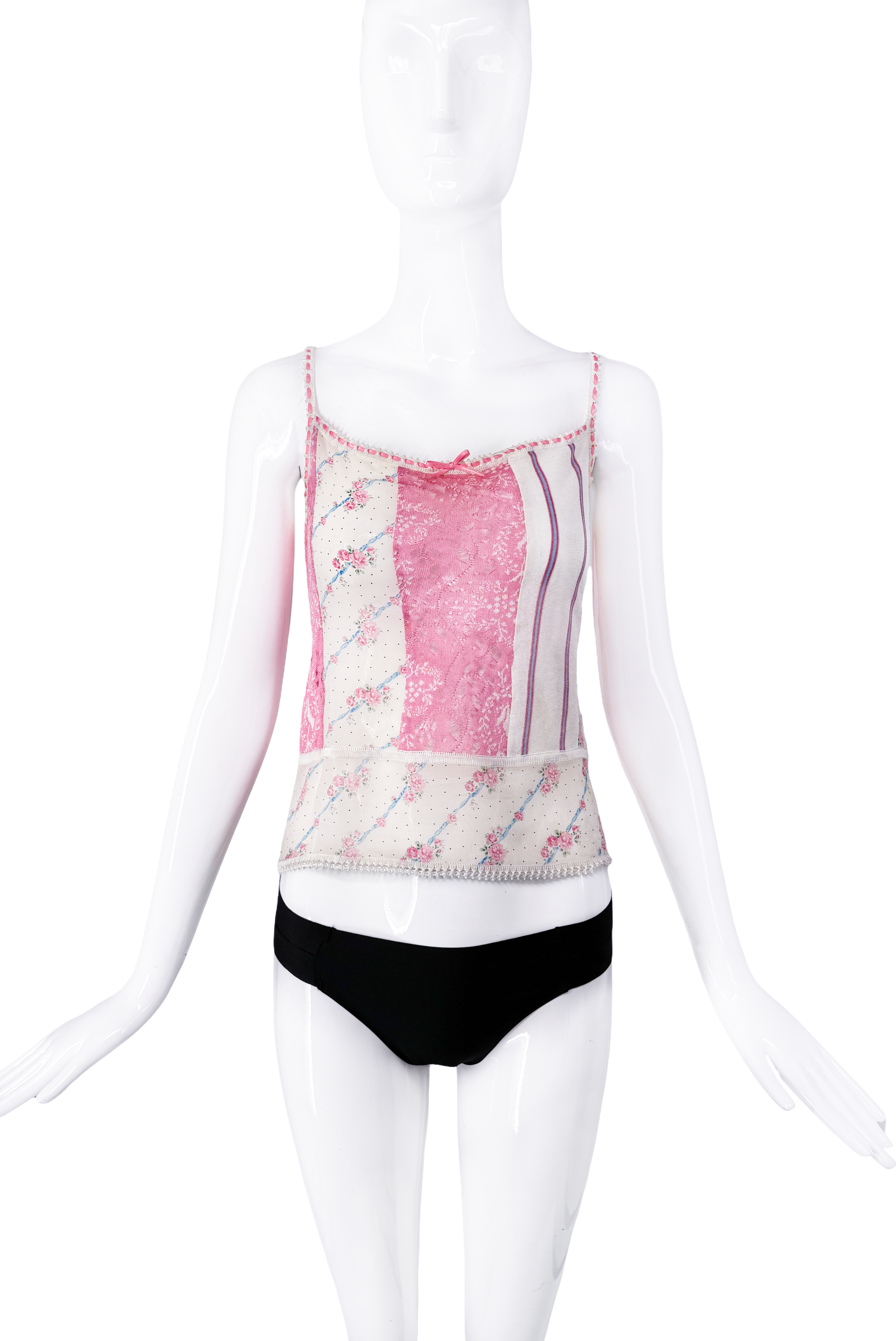 John Galliano Multi Color Floral Print Lace Tank Top John Galliano Multi Color Floral Print Lace Tank Top