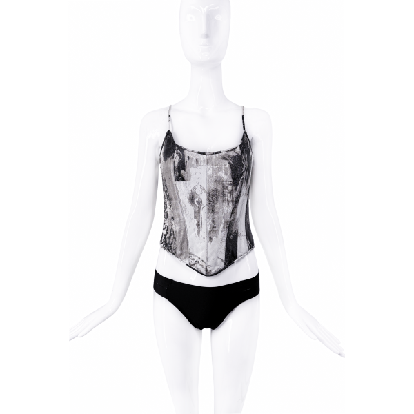 Roberto Cavalli Black & White Print Corset Top
