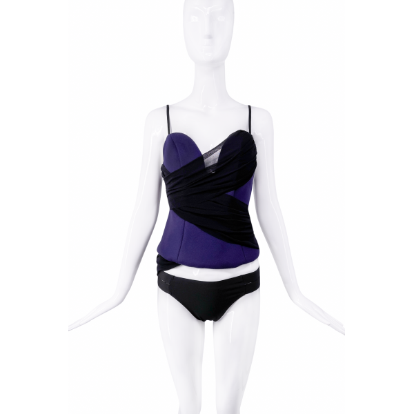 Roberto Cavalli Purple and Black Sheer Draped Corset